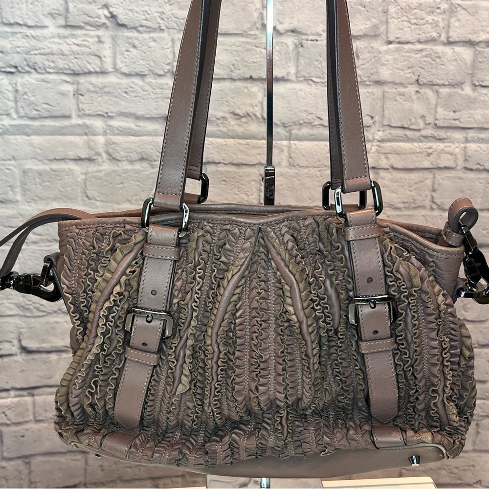 BURBERRY Old Rose Ruffled Leather Lowry Two Way Bag *EUC*